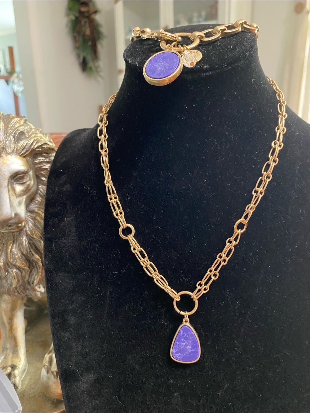 Plunder Gold-Tone Necklace with Purple Stone Pendant
